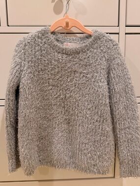Metallic Silver Fuzzy Crewneck Sweater 5T